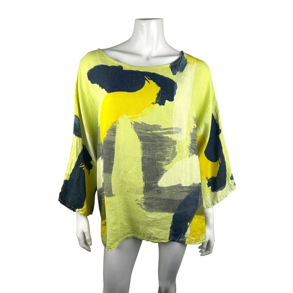 Linen Blouse Womens One Size Abstract Tunic Oversized Lagenlook Made in Italy